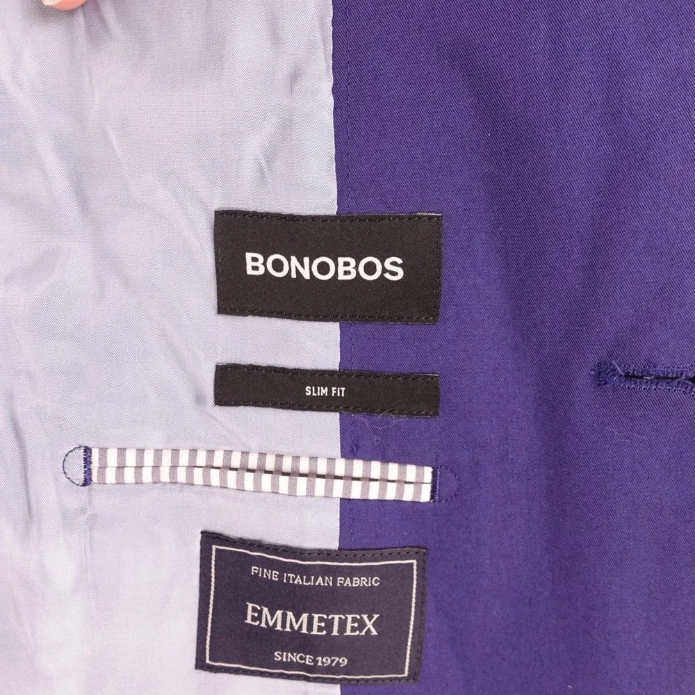 Bonobos Mens 40R Slim Fit Blazer Blue Italian Emmetex Cotton Stretch Sport Coat